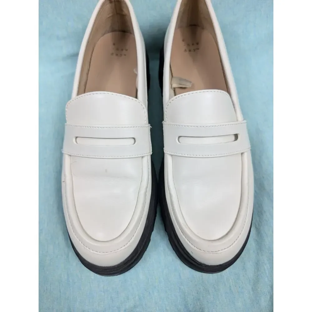 A New Day Women's Off White/Britney Paris Platform Loafers Size 10 Lug Sole